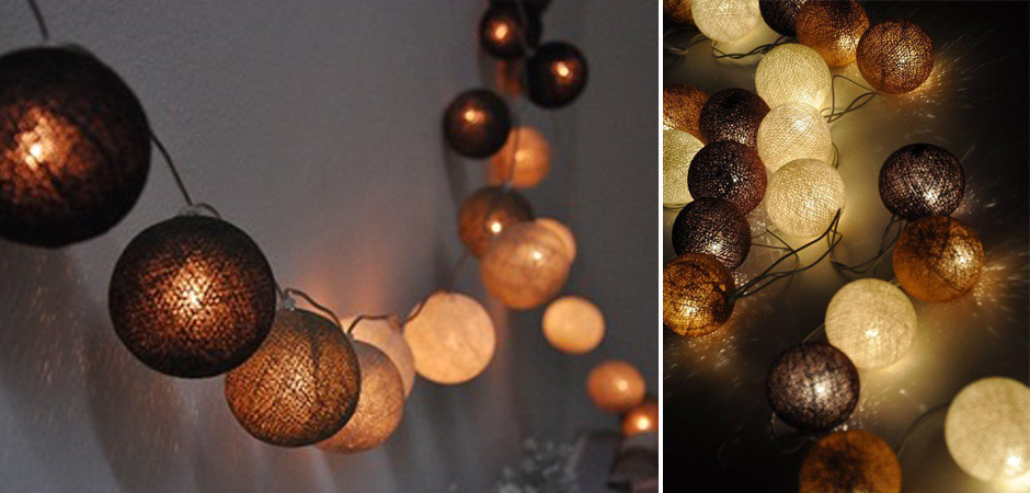 Гирлянда хлопковые фонарики Сotton Ball Brown - Loft-Concept в Екатеринбурге