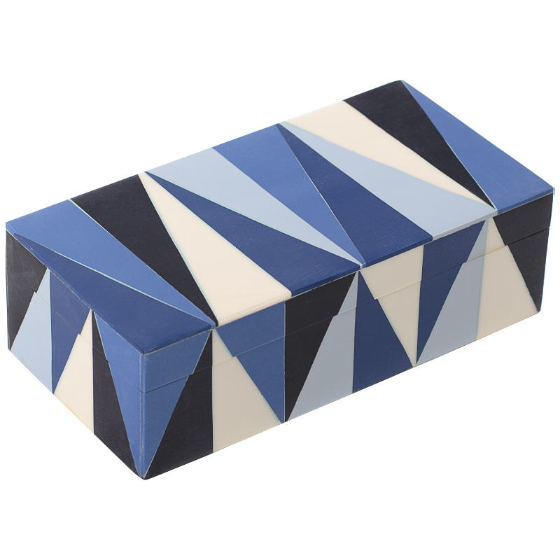 Шкатулка Blue White Triangles Bone Inlay Box Синий Белый Голубой Черный в Екатеринбурге | Loft Concept 