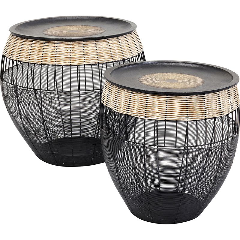 Комплект приставных столов African Wicker Drums Черный Древесина Комплект приставных столов African Wicker Drums Черный Древесина в Екатеринбурге | Loft Concept