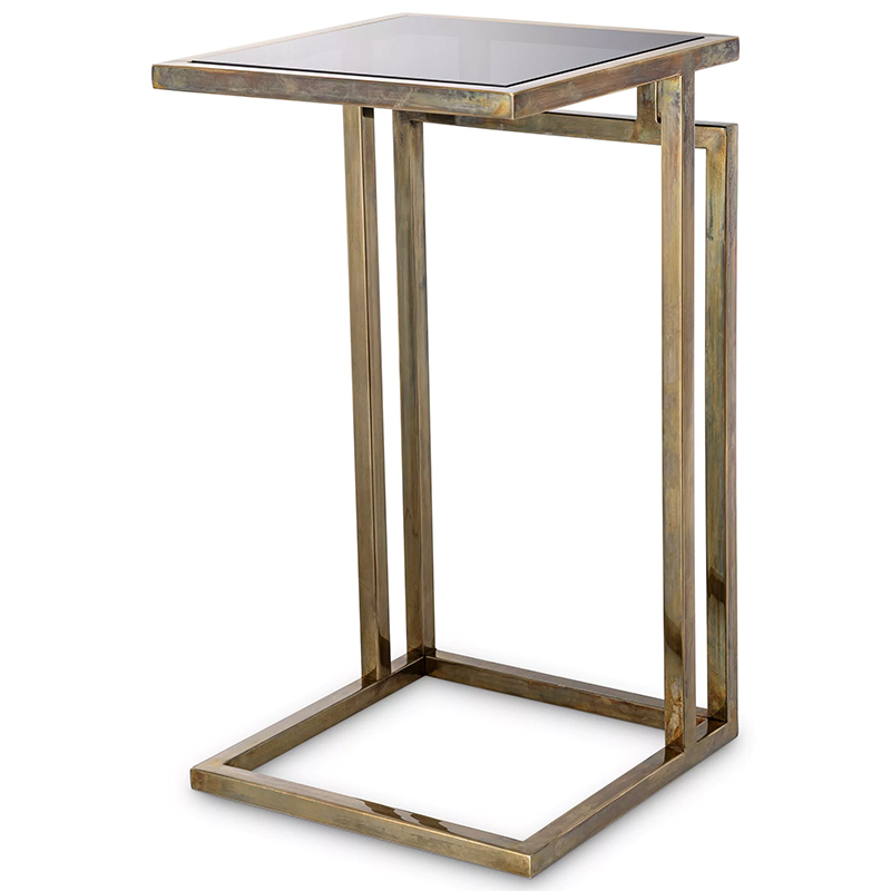 Приставной стол Eichholtz Side Table Marcus Brass Латунь Стекло Смок в Екатеринбурге | Loft Concept 