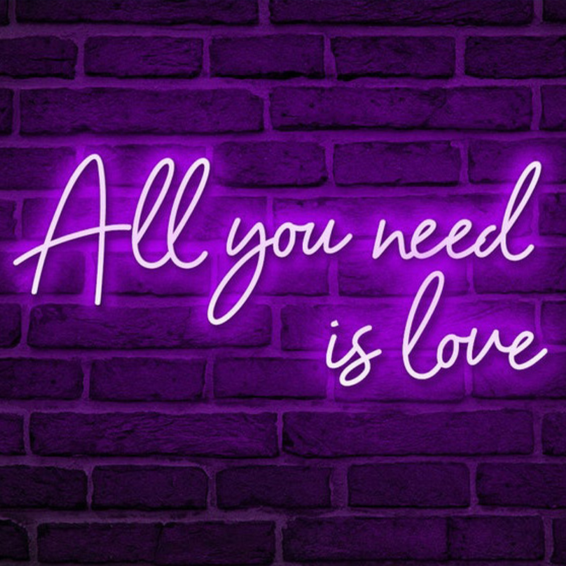 Неоновая настенная лампа All You Need is Love Neon Wall Lamp Фиолетовый Прозрачный Фиолетовый в Екатеринбурге | Loft Concept 