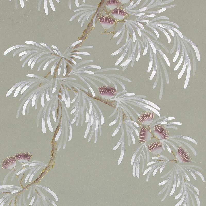 Обои ручная роспись Silk Tree Special Colourway on grey painted Xuan paper  в Екатеринбурге | Loft Concept 