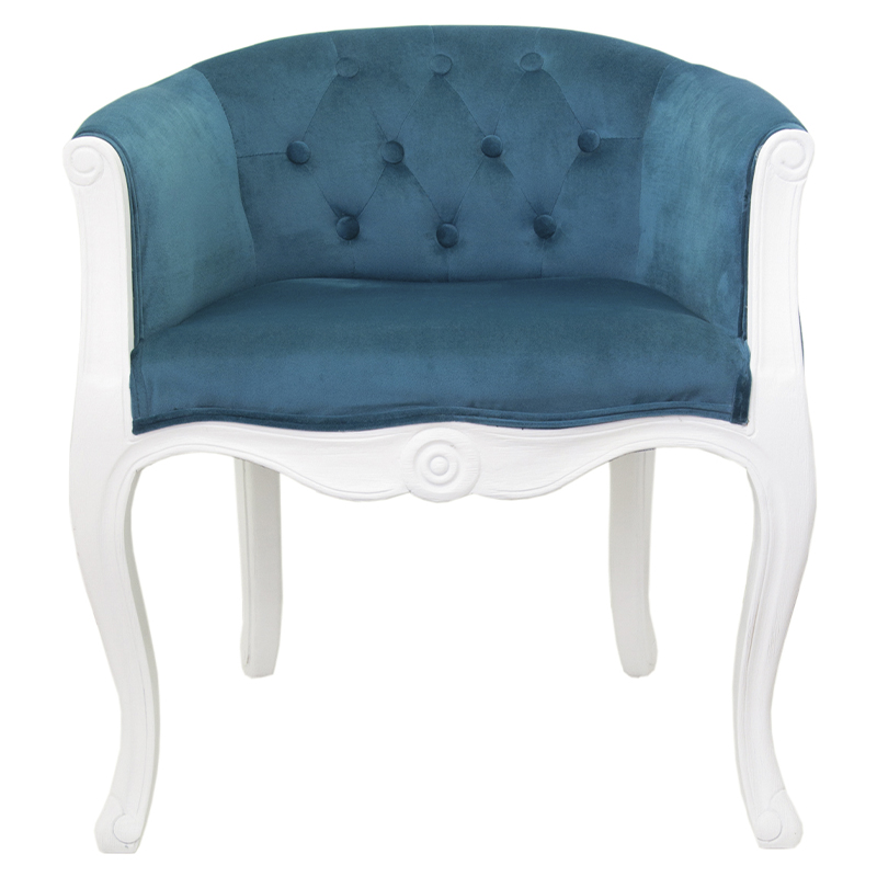 Кресло низкое в стиле прованс Louis French Armchair white and blue velour Бирюзовый Белый в Екатеринбурге | Loft Concept 