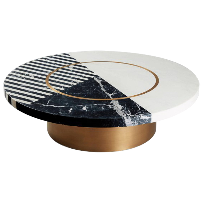 Кофейный стол Mercado Marble Brass Coffee Table Черно-белый Латунь в Екатеринбурге | Loft Concept 