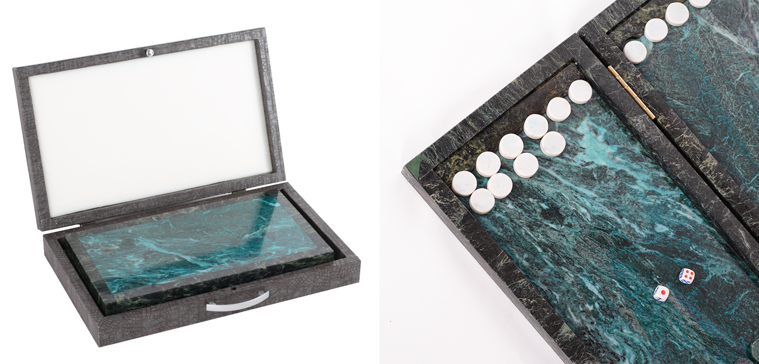 Нарды из натурального полудрагоценного камня Зеленый Змеевик - фото