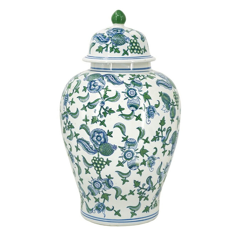 Ваза с крышкой и зелено-голубым цветочным узором на белом фоне Blue & White Ornament Белый Синий Ваза с крышкой и зелено-голубым цветочным узором на белом фоне Blue & White Ornament Белый Синий в Екатеринбурге | Loft Concept