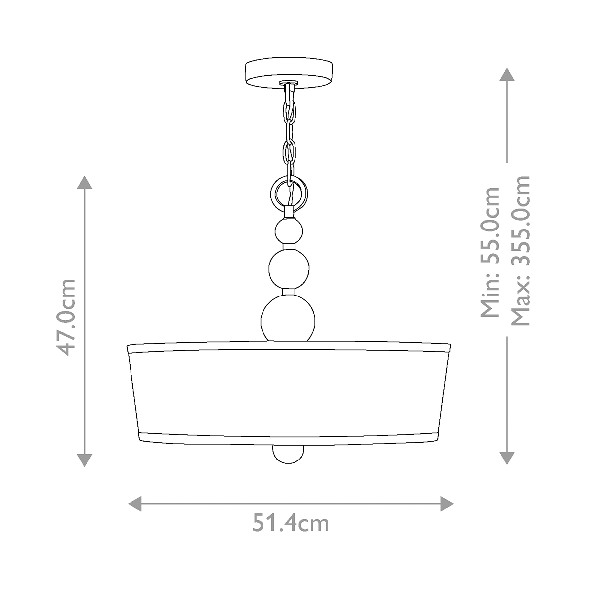 Люстра подвесная с белым тканевым цилиндрическим абажуром и декоративными шарами Hinkley в Екатеринбурге