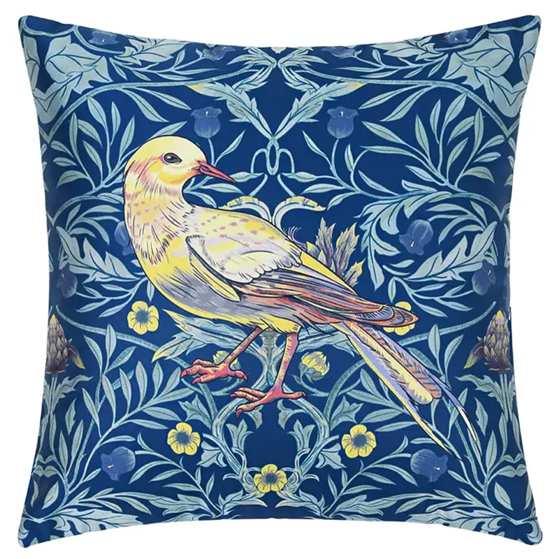 Декоративная подушка Bird and Flower Pattern Cushion Синий Мульти в Екатеринбурге | Loft Concept 