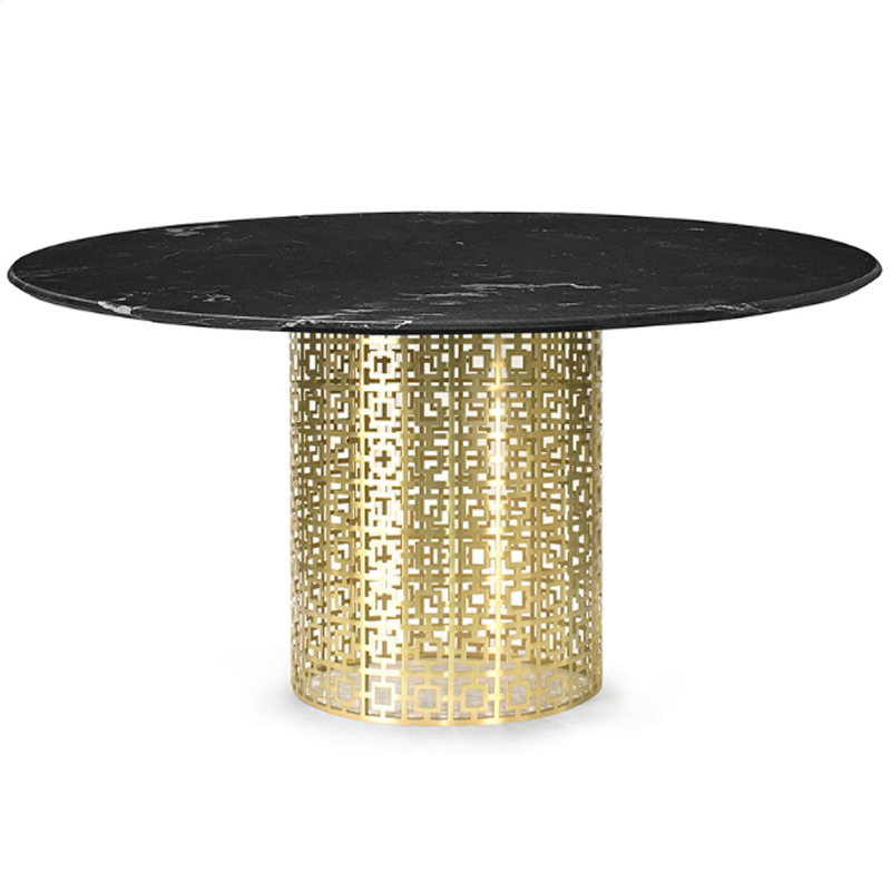 Обеденный стол Jonathan Adler Nixon Dining Table Черная столешница мрамор Золотой Черный Мрамор Nero в Екатеринбурге | Loft Concept 