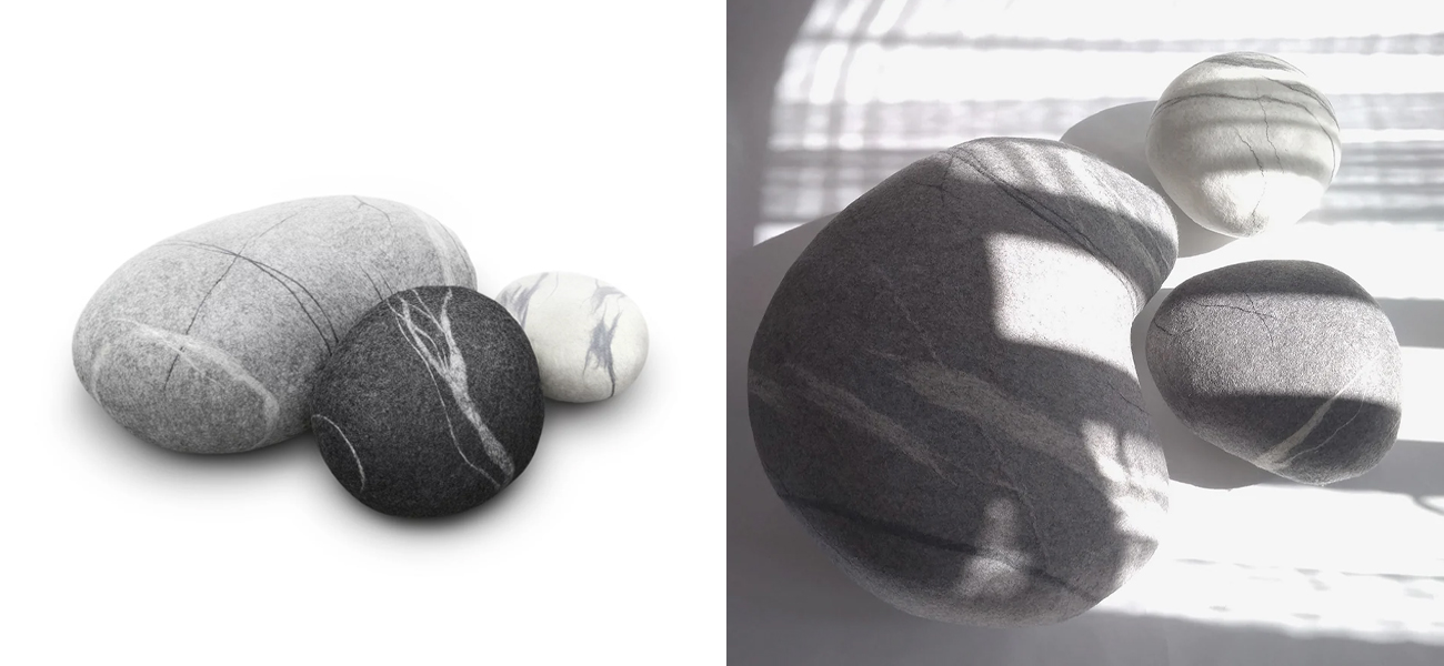 Камни - Пуфы KATSU из Валяной Шерски Набор "SUNSET" из 3-х штук - фото