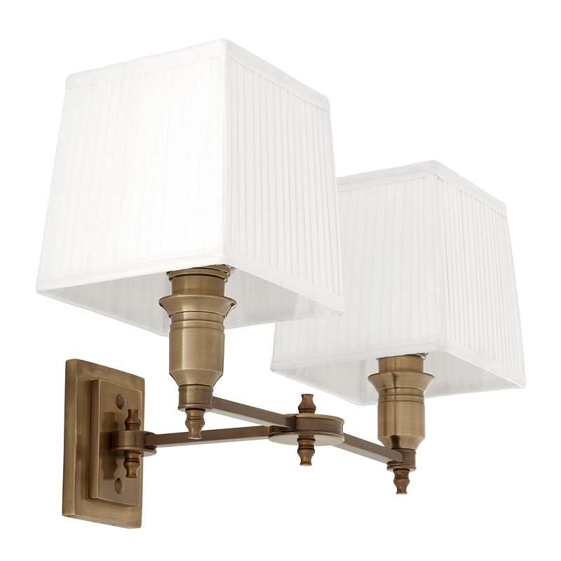 Бра Wall Lamp Lexington Double Brass+White Латунь Античная полированная Белый в Екатеринбурге | Loft Concept 