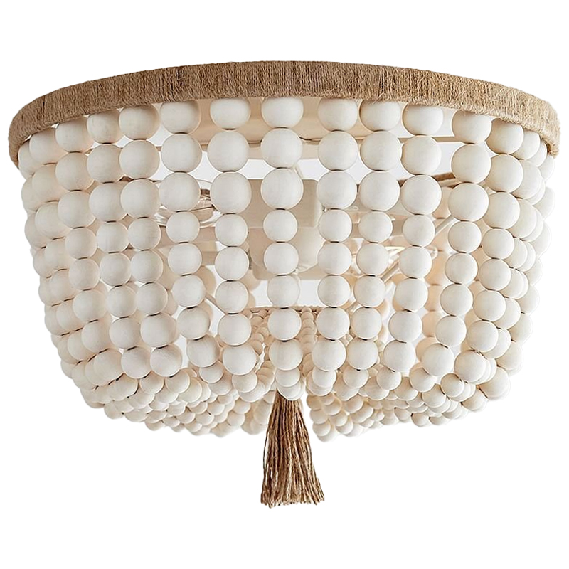 Круглый потолочный светильник украшенный круглыми белыми бусинами Wooden Beads Ceiling lamp Белый Коричневый в Екатеринбурге | Loft Concept 