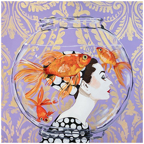 Картина Audrey Fishbowl on Lavender Damask Background Мульти в Екатеринбурге | Loft Concept 