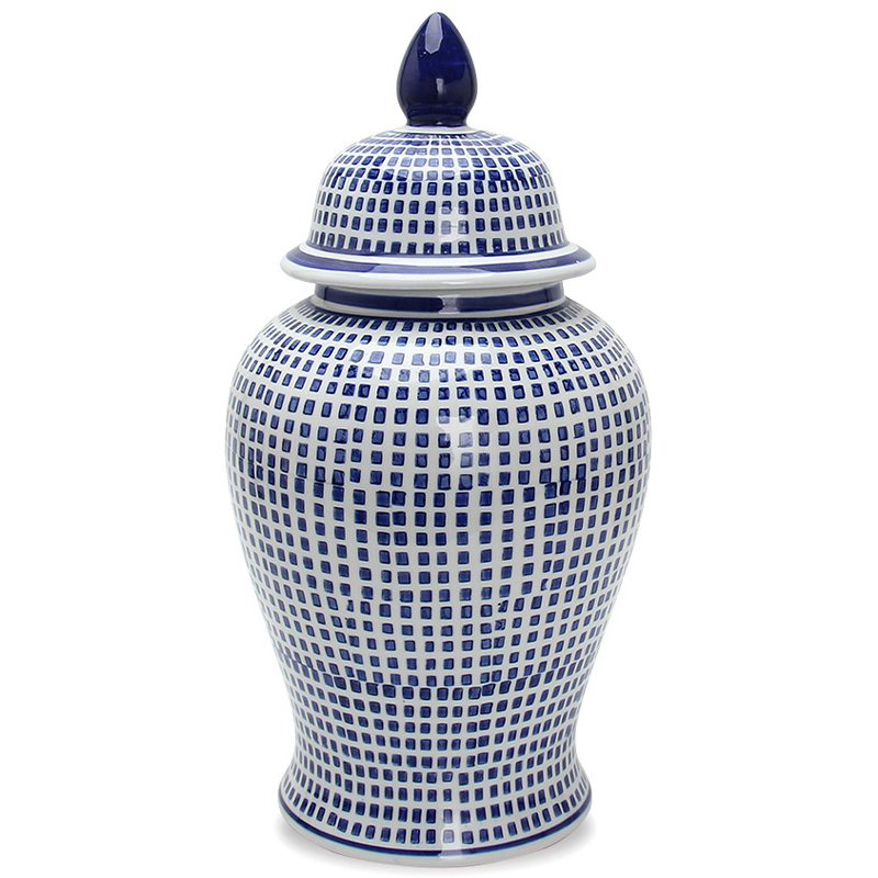 Ваза с крышкой Oriental Blue & White Square Pattern Vase Белый Синий в Екатеринбурге | Loft Concept 