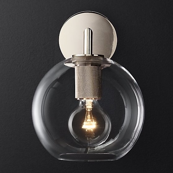 Бра RH Utilitaire Globe Shade Single Sconce Silver Прозрачное Стекло Никель в Екатеринбурге | Loft Concept 