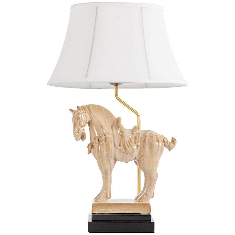 Настольная лампа Dynasty Tang Horse Sculpture Lampshade Бежевый Коричневый Белый Латунь в Екатеринбурге | Loft Concept 