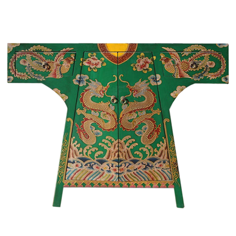 Зеленая Консоль в Китайском Стиле ручная роспись Драконы Green Oriental Robe Зеленый Мульти в Екатеринбурге | Loft Concept 