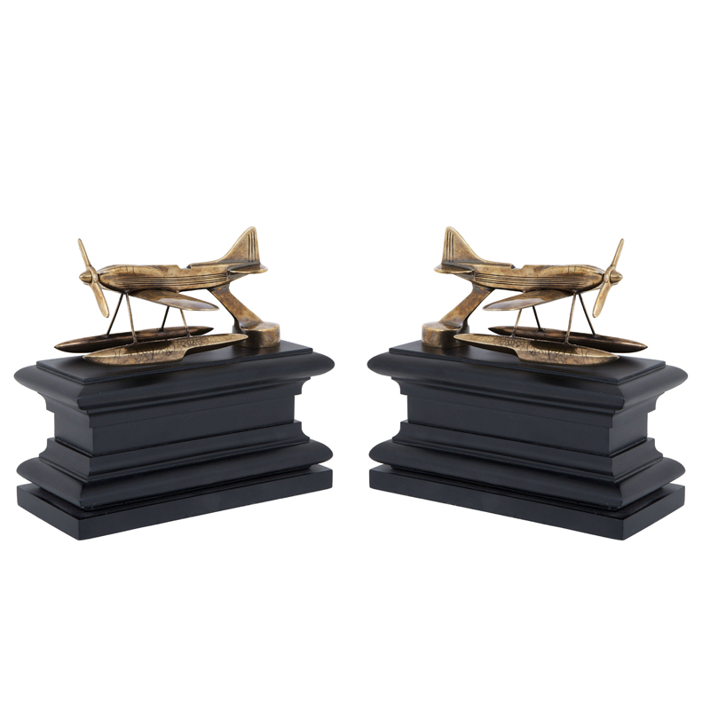 Держатель для книг Eichholtz Bookend Hydroplane set of 2 brass Латунь Античная полированная Черный в Екатеринбурге | Loft Concept 