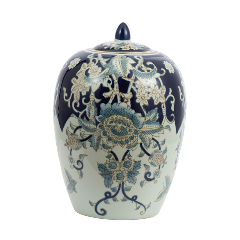 Ваза с крышкой Blue & White Ornament Vase barrel Белый Синий в Екатеринбурге | Loft Concept 