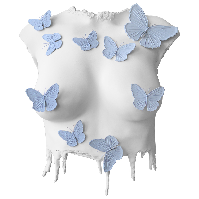 Аксессуар на стену Sculpture Female Torso Butterflies Белый Голубой в Екатеринбурге | Loft Concept 