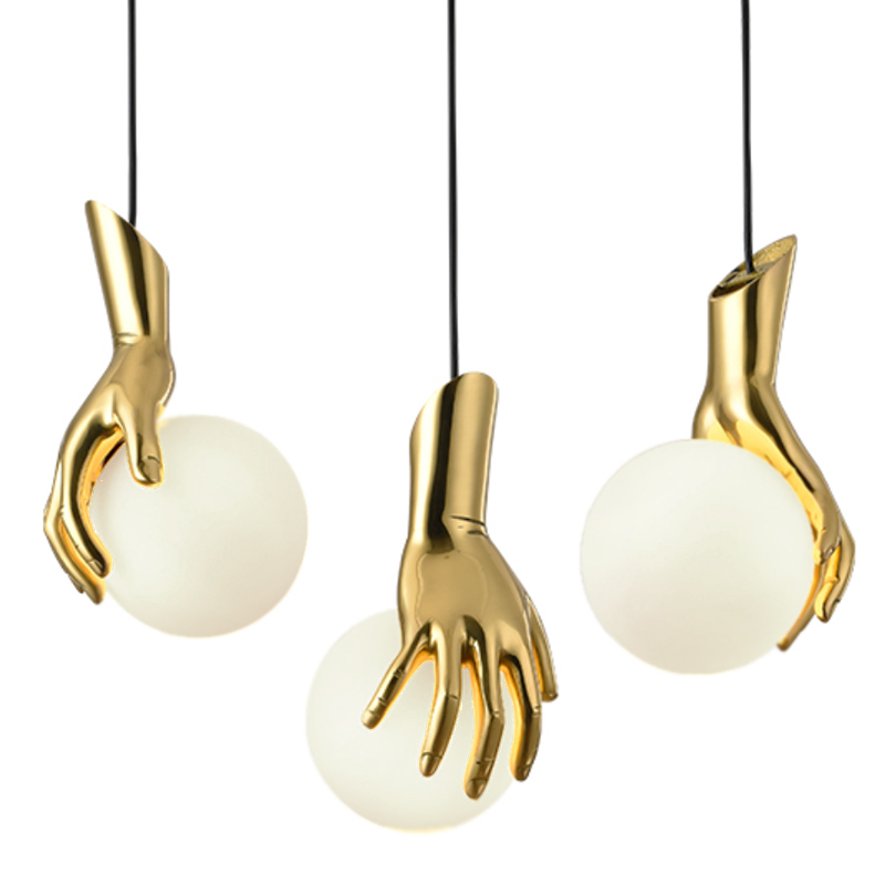 Подвесной светильник Золотая рука Gold Hand Pendant lamp Глянцевое золото Прозрачный белый в Екатеринбурге | Loft Concept 