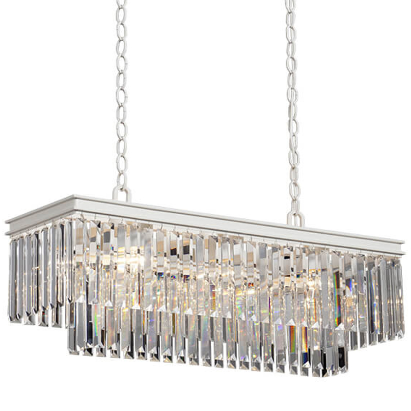 Люстра RH 1920s Odeon Clear Glass Rectangular Chandelier  White iron Длина 80 Белый Прозрачное Стекло в Екатеринбурге | Loft Concept 