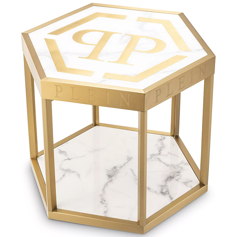 Приставной стол Philipp Plein Side Table Billionaire Золотой Белый Мрамор Bianco в Екатеринбурге | Loft Concept 