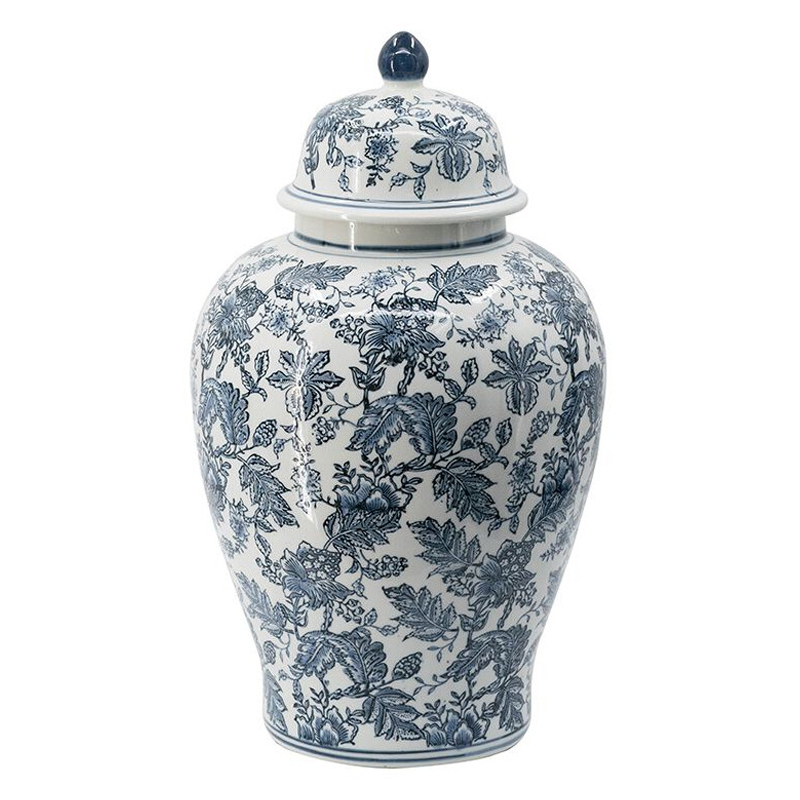 Ваза с крышкой и бело-синим цветочным узором Blue & White Ornament Белый Синий Ваза с крышкой и бело-синим цветочным узором Blue & White Ornament Белый Синий в Екатеринбурге | Loft Concept