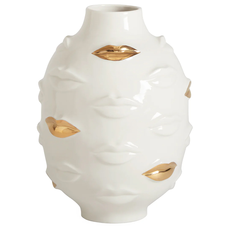 Ваза Jonathan Adler Gilded Gala Round Vase Глянцевое золото Белый в Екатеринбурге | Loft Concept 