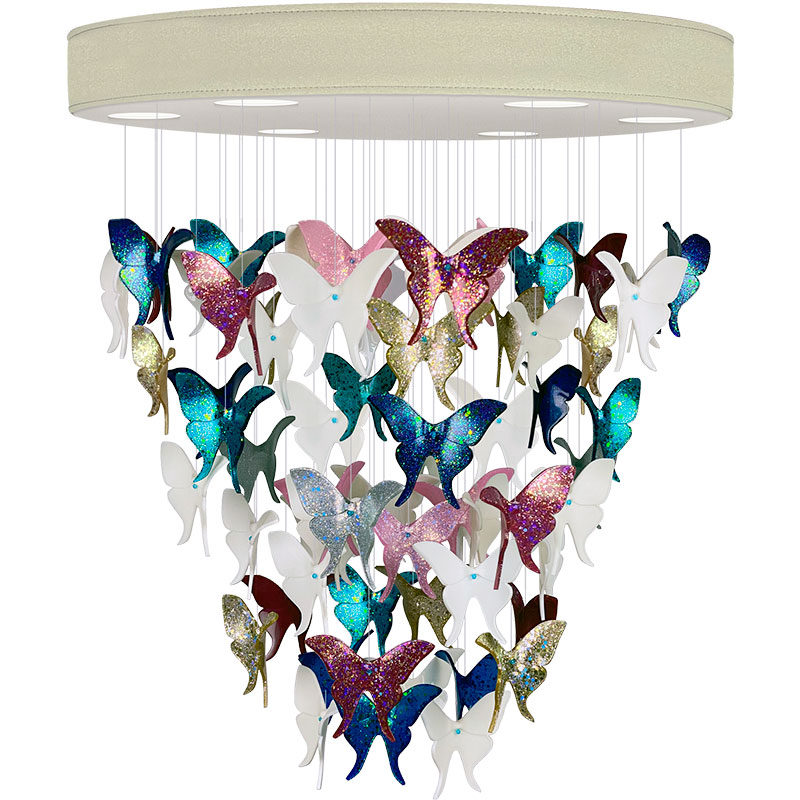 Люстра Цветные Бабочки Жемчужно-серая база Night Butterflies Chandelier Multi Color Бежево-серый Мульти в Екатеринбурге | Loft Concept 