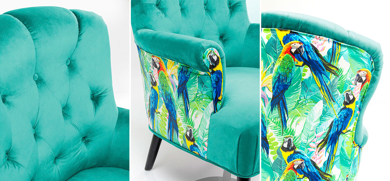 Кресло бирюзовое с принтом Попугаи Animal planet - фото №2