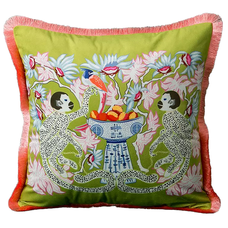 Декоративная подушка Two Monkeys Green Cushion Мульти Салатовый в Екатеринбурге | Loft Concept 