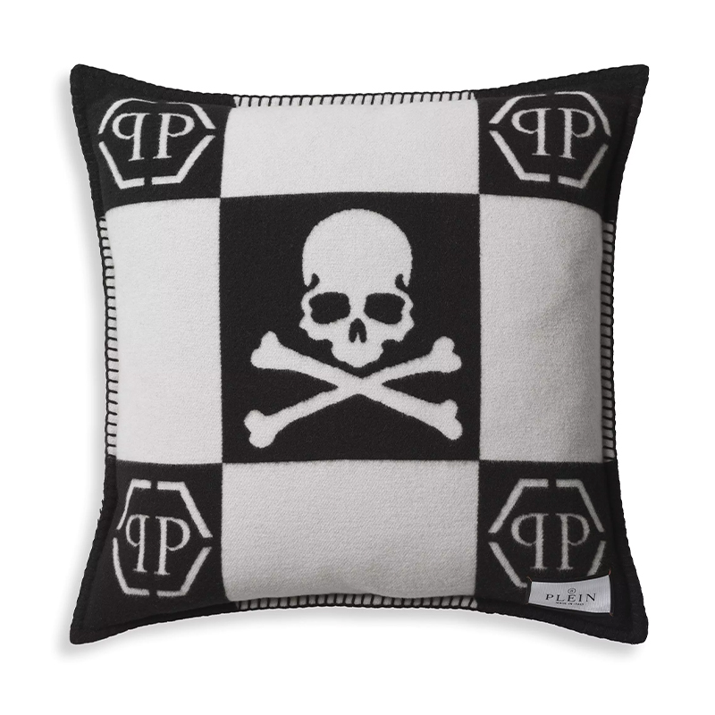 Подушка Philipp Plein Cushion Cashmere Skull 45 x 45 Black Черно-белый в Екатеринбурге | Loft Concept 