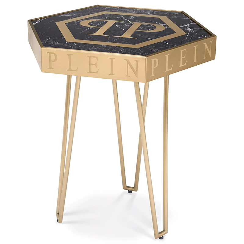 Приставной стол Philipp Plein Side Table Falcon Nest Золотой Черный Мрамор Nero Прозрачное Стекло в Екатеринбурге | Loft Concept 