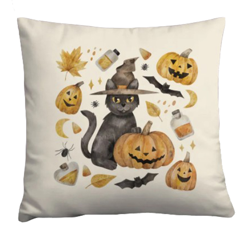 Подушка Halloween Pumpkin Cat Белый Оранжевый Серый в Екатеринбурге | Loft Concept 