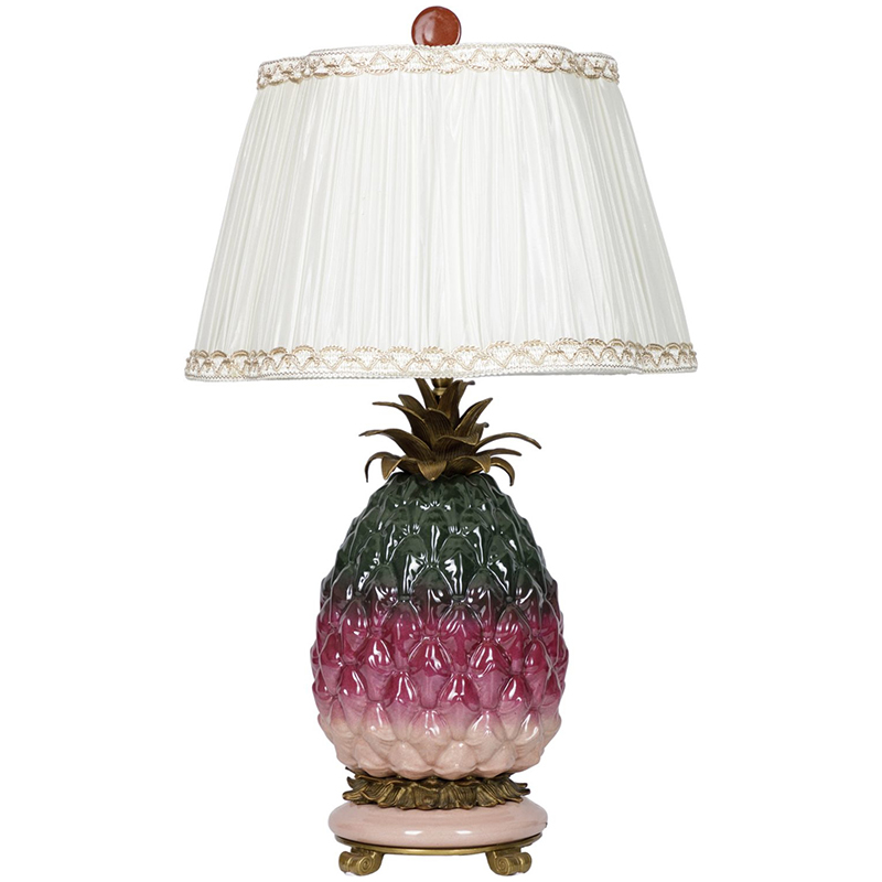 Настольная лампа с абажуром Pineapple Dark Green Purple Table Lamp Белый Бронза Зеленый Розовый в Екатеринбурге | Loft Concept 