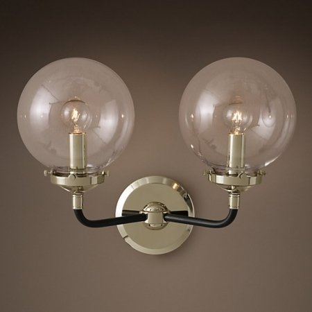 Бра Bistro Globe Clear Glass Double Sconce Nickel  в Екатеринбурге | Loft Concept 