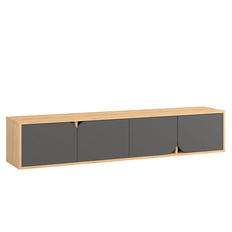 ТВ-тумба подвесная цвета древесины с 4-мя темно-серыми дверцами SPARK TV STAND OAK ANTHRACITE Серый Древесина в Екатеринбурге | Loft Concept 