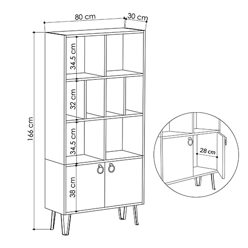 Стеллаж прямой цвета древесины с полками и 2-мя белыми дверцами BENE BOOKCASE OAK в Екатеринбурге