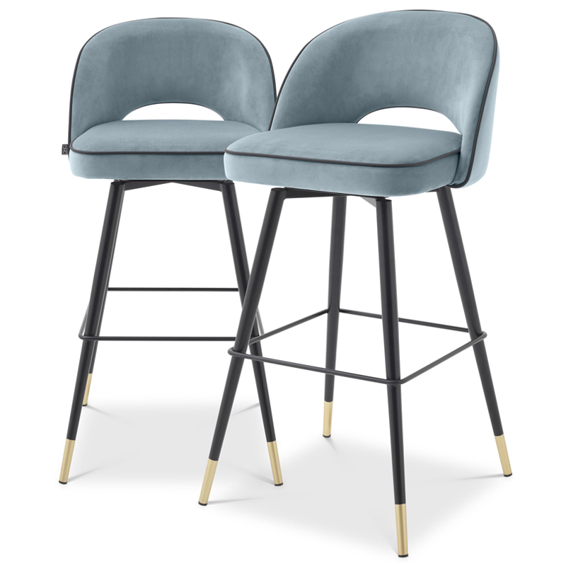 Комплект барных стульев Eichholtz Bar Stool Cliff set of 2 blue Черный Латунь Голубой пастельный в Екатеринбурге | Loft Concept 