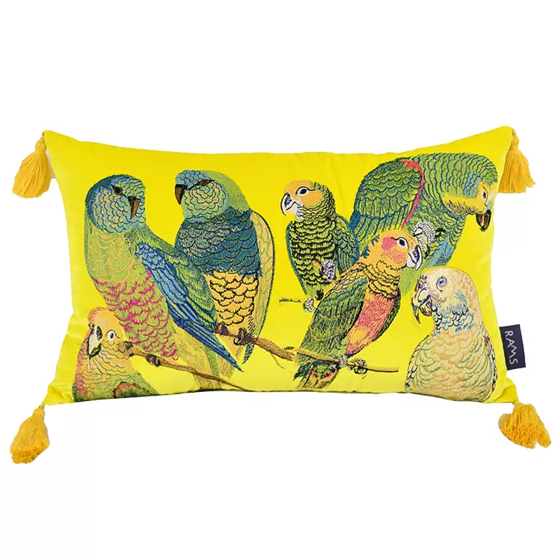 Декоративная подушка с вышивкой Embroidery Parrots Long Pillow Yellow Желтый Мульти в Екатеринбурге | Loft Concept 