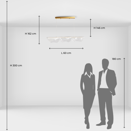 Люстра линейная с 3-мя белыми волнистыми плафонами Wave Line в Екатеринбурге