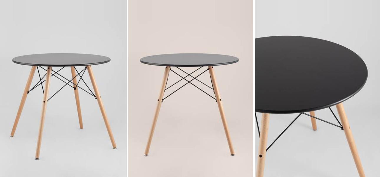 Стол обеденный круглый Paolini черная столешница - фото