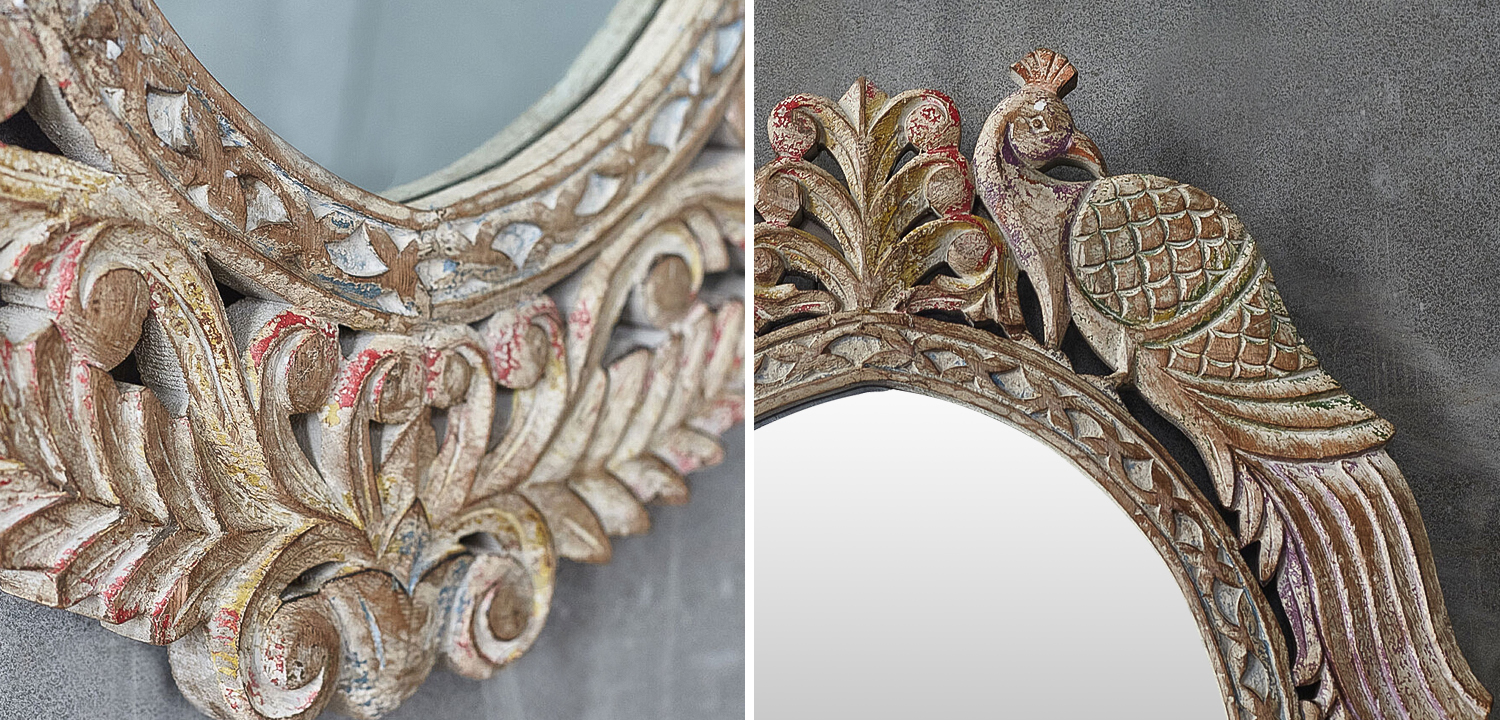 Зеркало в резной раме Viaan Grey Mango Carved Mirror - фото