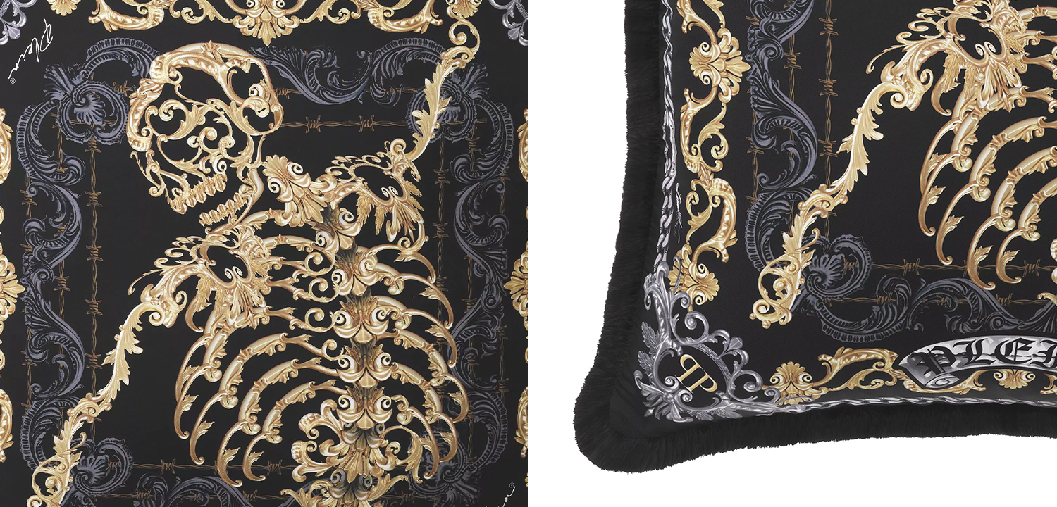 Подушка Philipp Plein Cushion Silk Skeleton 70 x 70 cm - фото