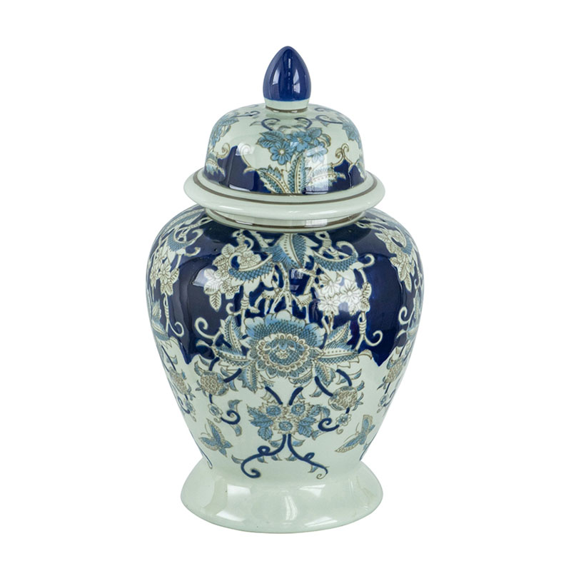 Ваза с крышкой Blue & White Ornament Vase 42 Белый Синий в Екатеринбурге | Loft Concept 