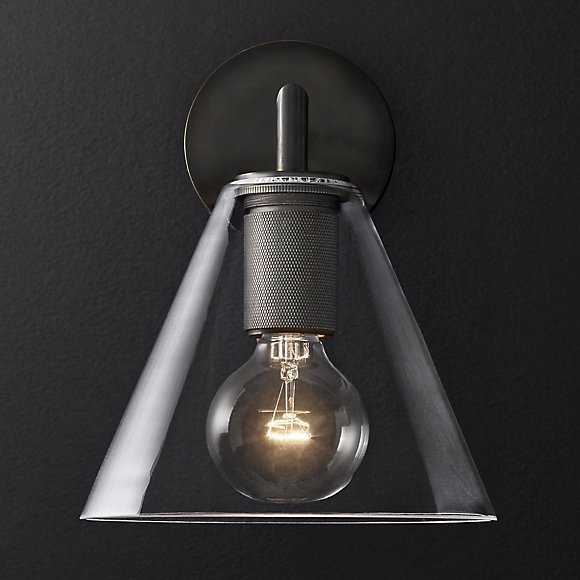 Бра RH Utilitaire Funnel Shade Single Sconce Black Прозрачное Стекло Темная бронза в Екатеринбурге | Loft Concept 