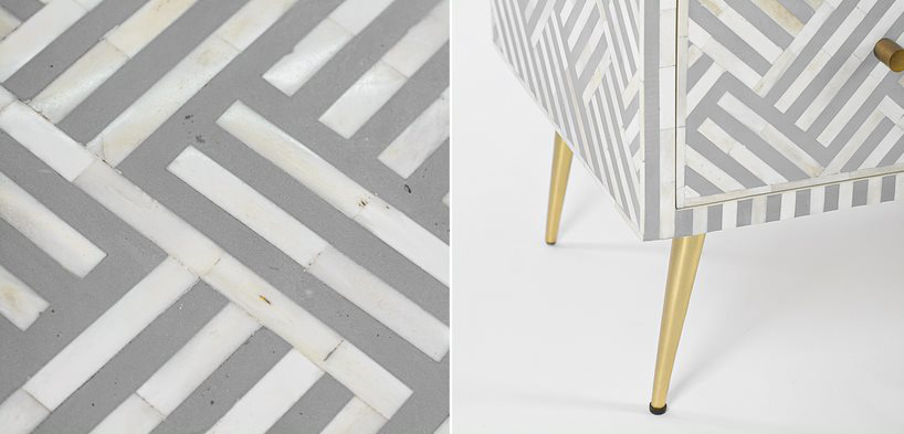 Комод инкрустация костью Gray Indian Bone Inlay 3 drawer Серый - фото №1