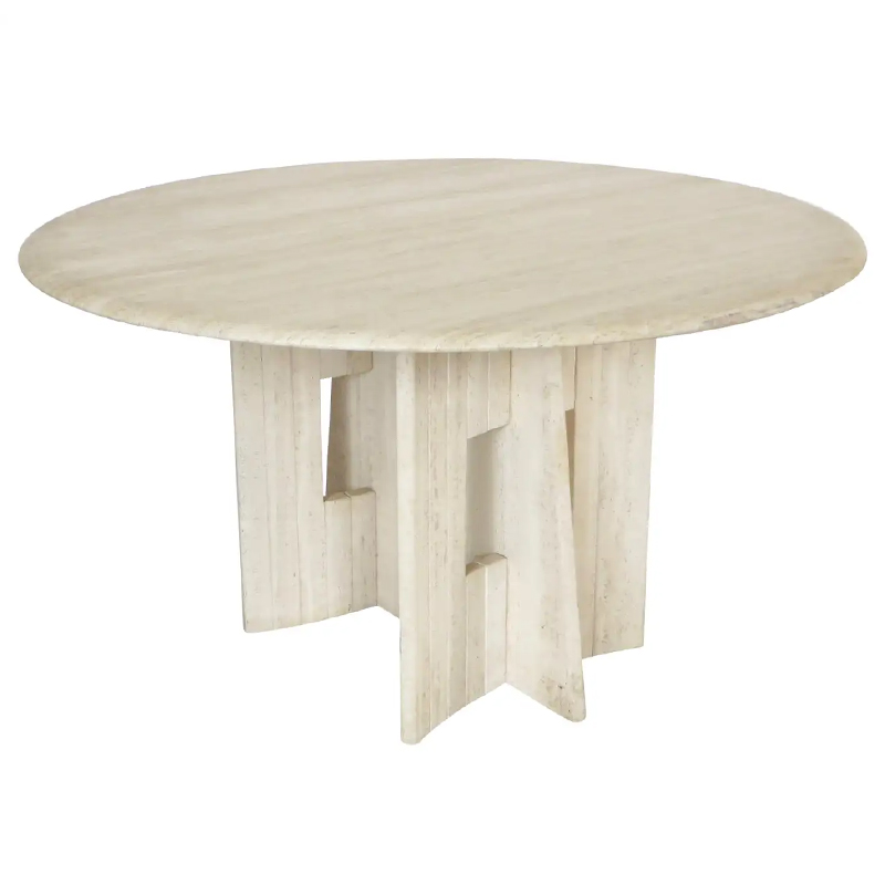 Обеденный стол Travertine Marble Dining Table Round with Sculptural Architectural Base Бежевый в Екатеринбурге | Loft Concept 