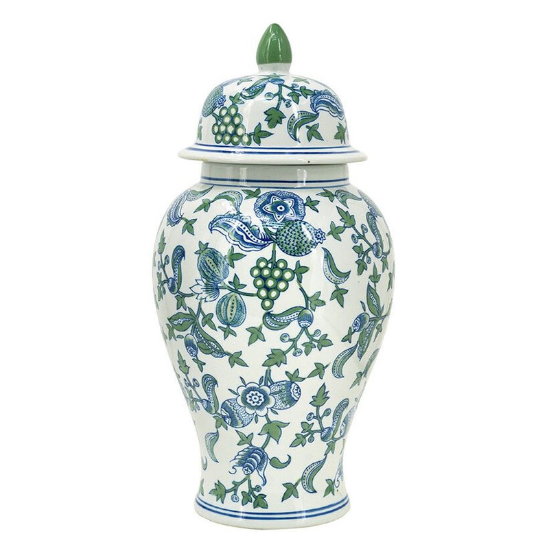Ваза с крышкой и зелено-голубым рисунком на белом фоне 51 см Blue & White Ornament Белый Синий Ваза с крышкой и зелено-голубым рисунком на белом фоне 51 см Blue & White Ornament Белый Синий в Екатеринбурге | Loft Concept